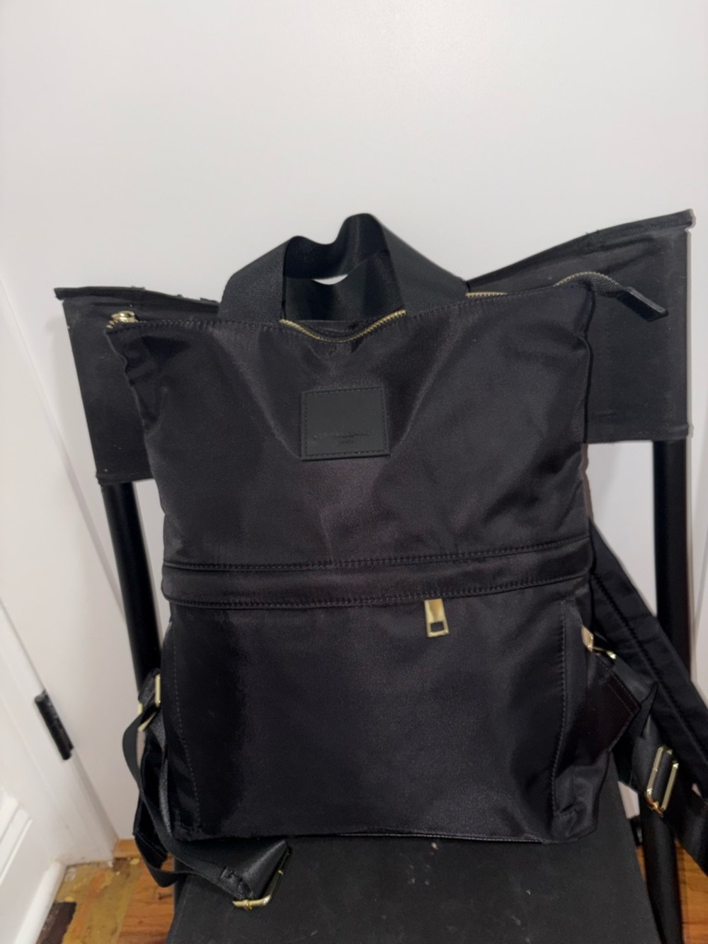 Cynthia Rowley Black Nylon Backpack Tote with Gold Hardware